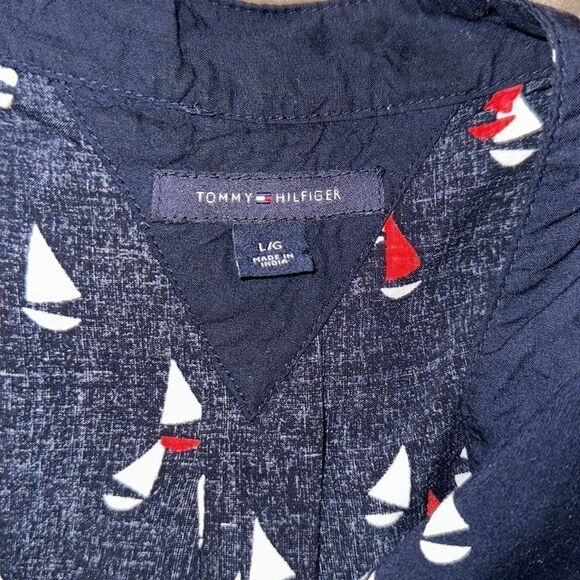 Tommy Hilfiger L Navy Red White Sleeveless V-Neck Button Front Nautical Blouse - Picture 7 of 9